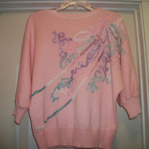 BARBIECORE PRETTY IN PINK W RIBBONS 80S VINT SWEATER 10